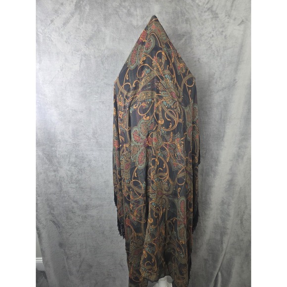 Vintage Norma Walters Extra Large Paisley Shawl Fringe Multifunctional Burgundy - Picture 7 of 9